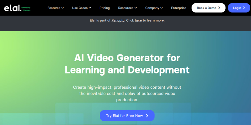 Elai.io - AI video tool interface screenshot showing key features