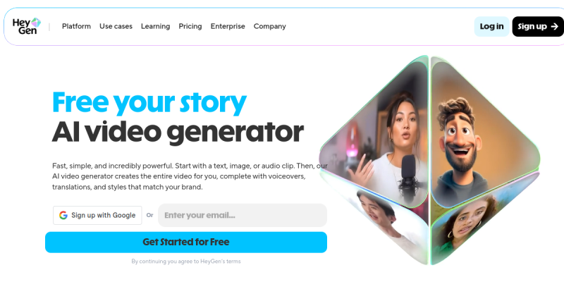 HeyGen - AI video tool interface screenshot showing key features