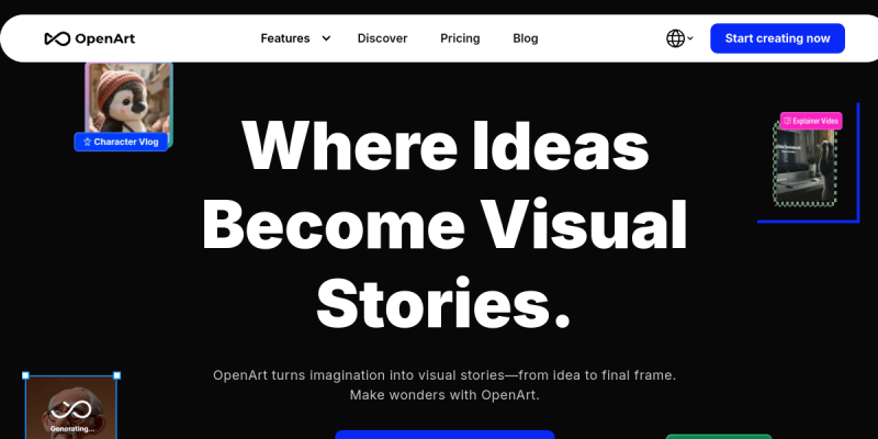 OpenArt - AI video tool interface screenshot showing key features