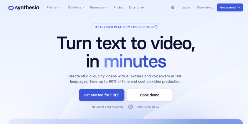 Synthesia - AI video tool interface screenshot showing key features