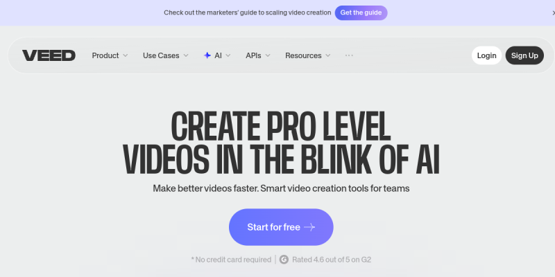 VEED.io - AI video tool interface screenshot showing key features